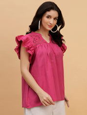 Women Pink Tie-Dye Camric Casual Regular Fit Top (W1800)