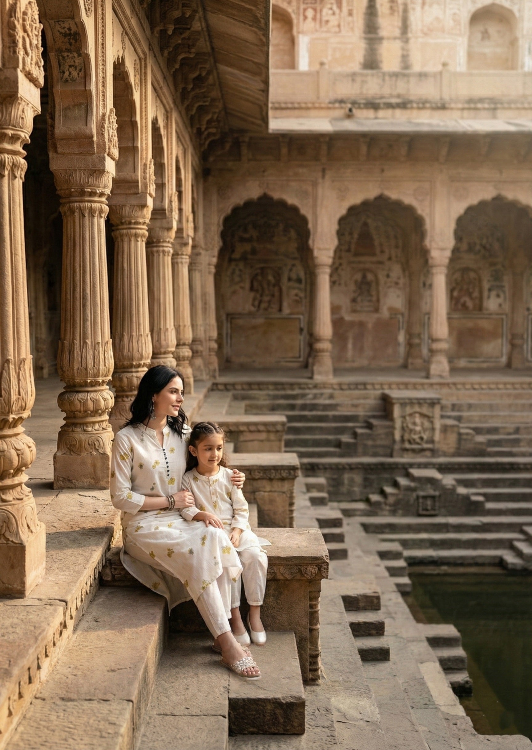 Women Printed Straight Kurta With Matching Girl Kurta Pyjama Set Mother Daughter Combo For Women & Girls (COMBO9034)