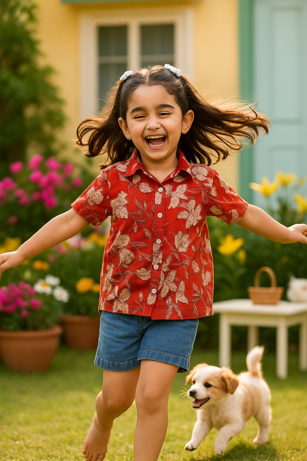 Floral Printed Cotton Shirt for Girls (K1027)