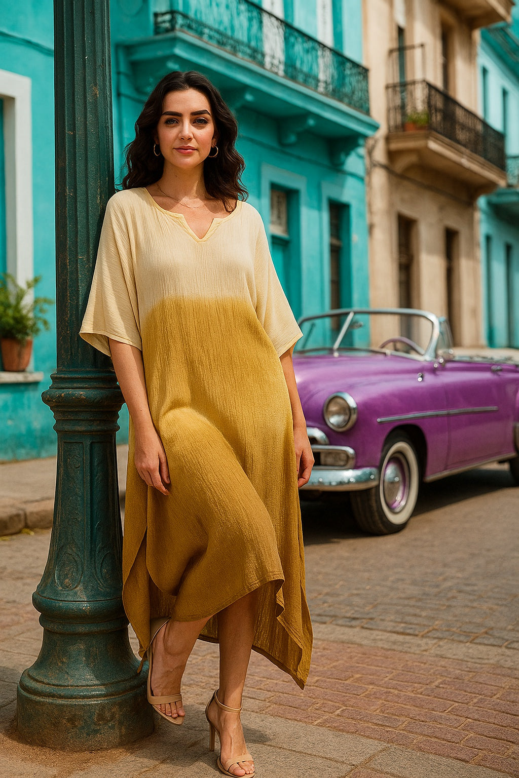 Hand Dyed Loose Fitted Crepe Kaftan Kurta (W1432)