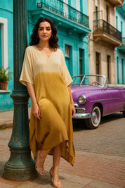 Hand Dyed Loose Fitted Crepe Kaftan Kurta (W1432)