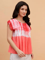 Women Red Tie & Dye Camric Casual Top (W1807)