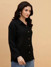 Women Black Solid Rayon Casual Regular Fit Shirt (W1782)
