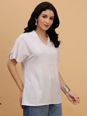 Women White Solid Rayon Casual Top (W1788)