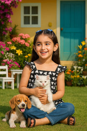 Cotton Printed Frill Shoulder Top for Girls (K1005)