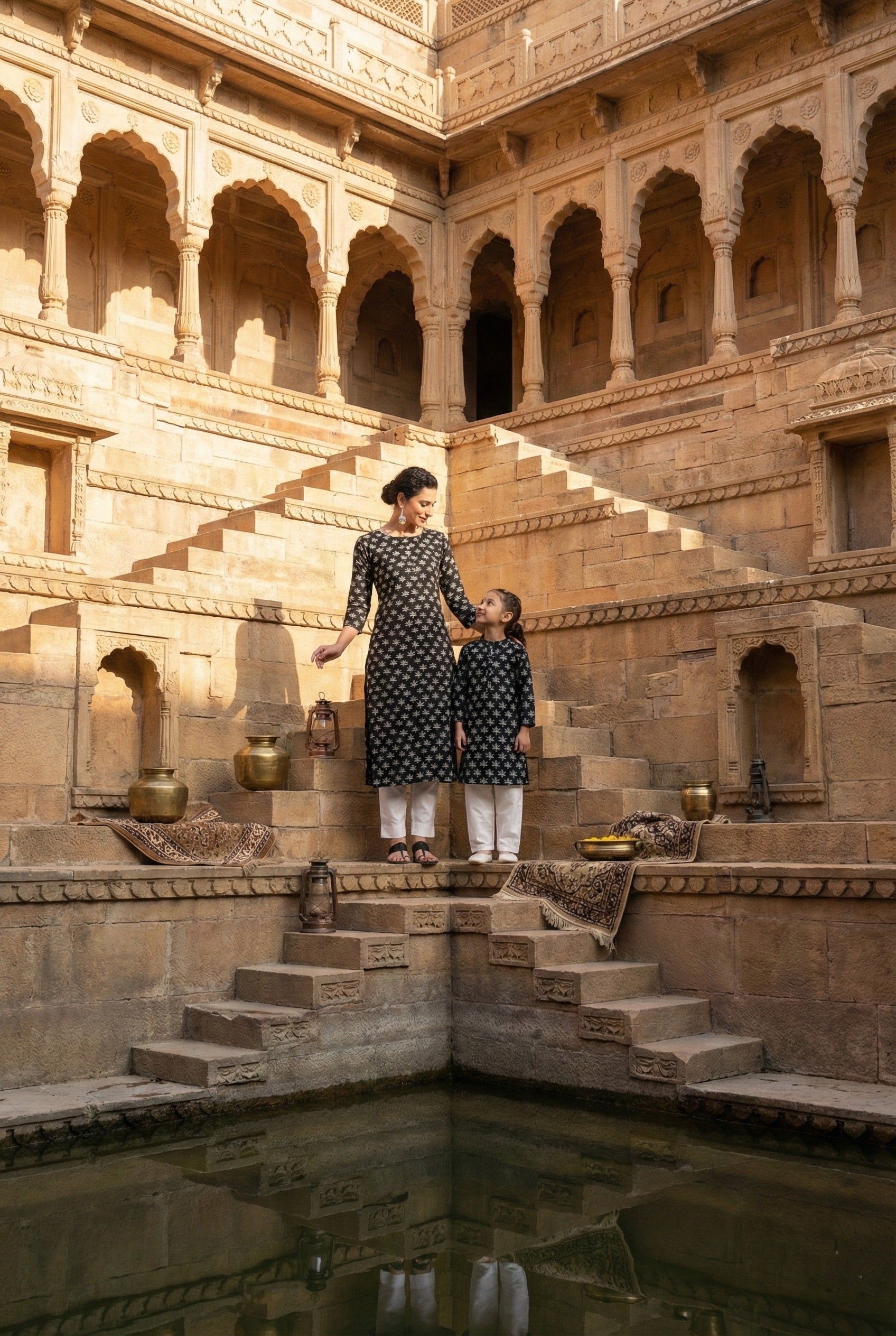 Women Printed Straight Kurta With Matching Girl Kurta Pyjama Set Mother Daughter Combo For Women & Girls (COMBO9032)