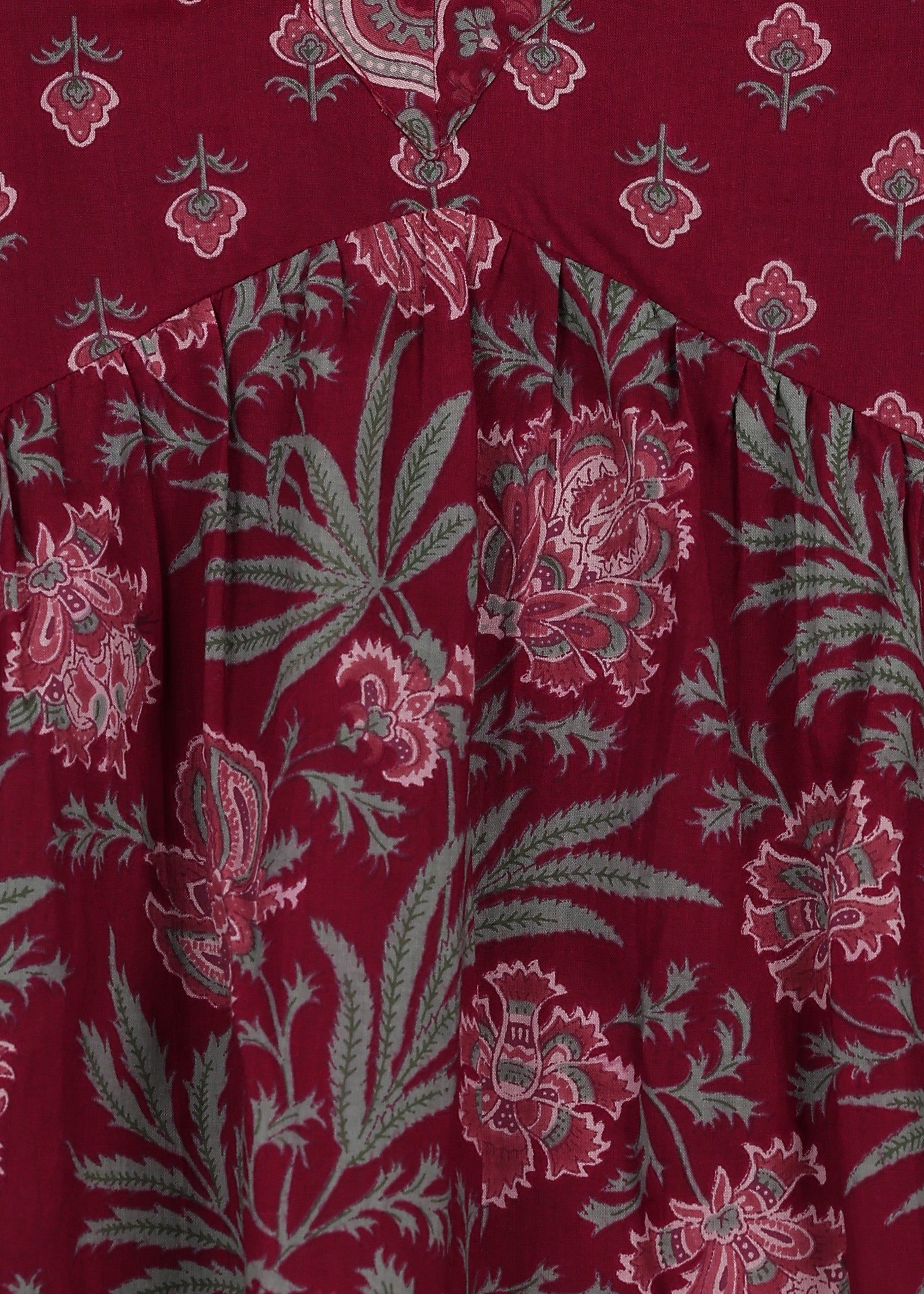 Girls Maroon Printed Cotton A-line Kurta And Pant Set (K1091)