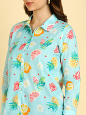 Women Printed Shirt With Matching Kids Shirt & Shorts Set Mother Daughter Combo (COMBOMD9031)