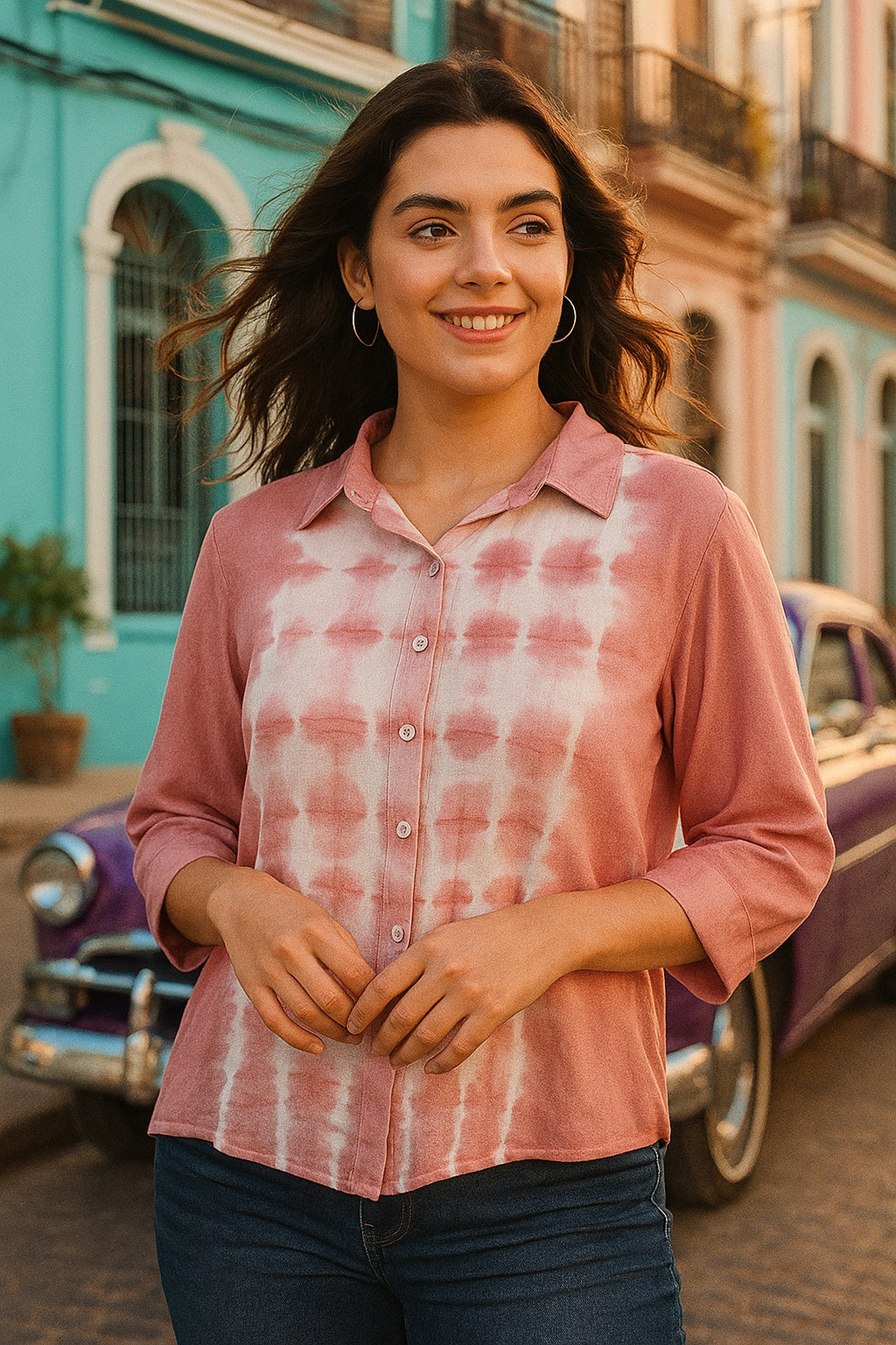 Tie Dyed Casual Fitted Shirt for Women (W1454)