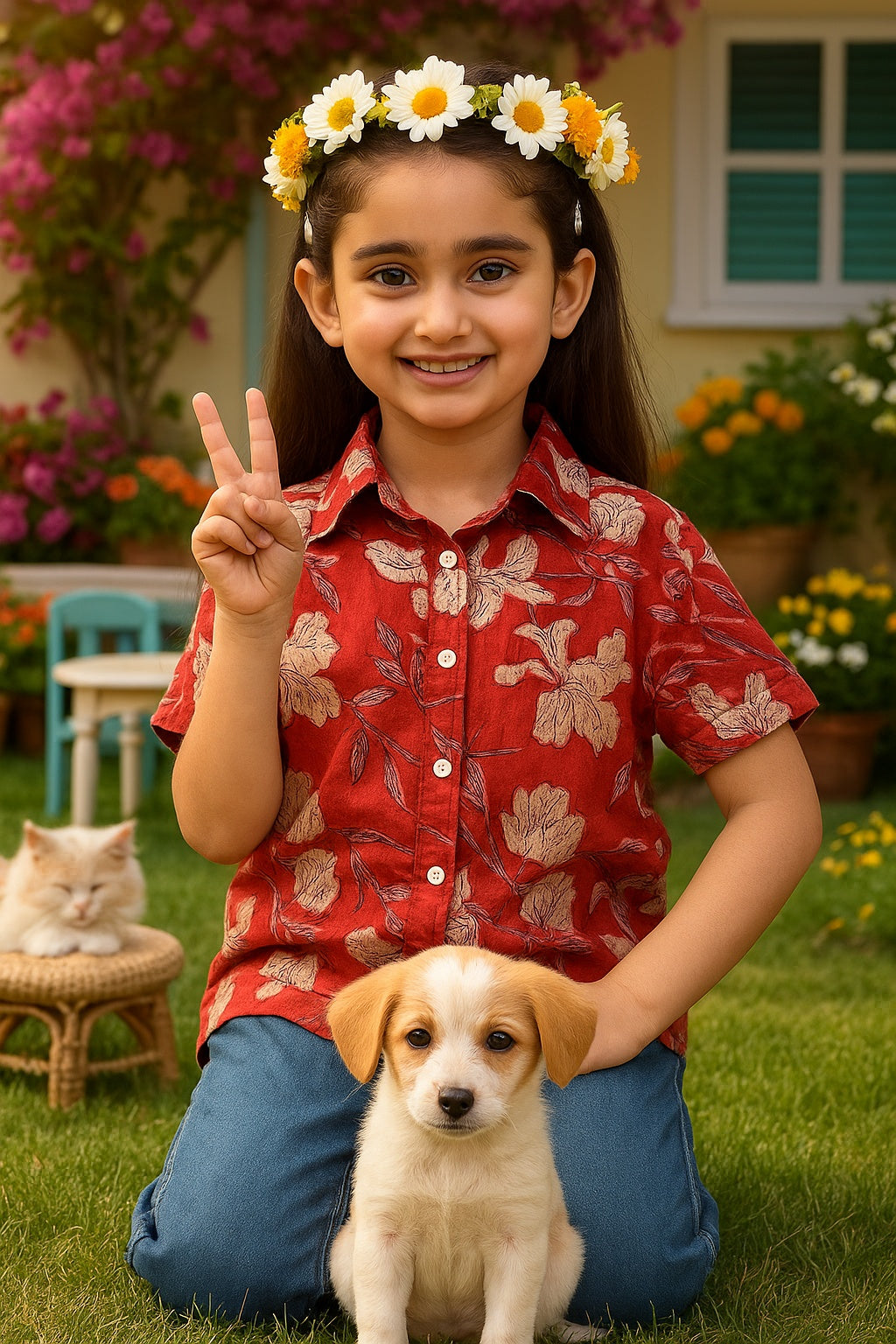 Floral Printed Cotton Shirt for Girls (K1027)