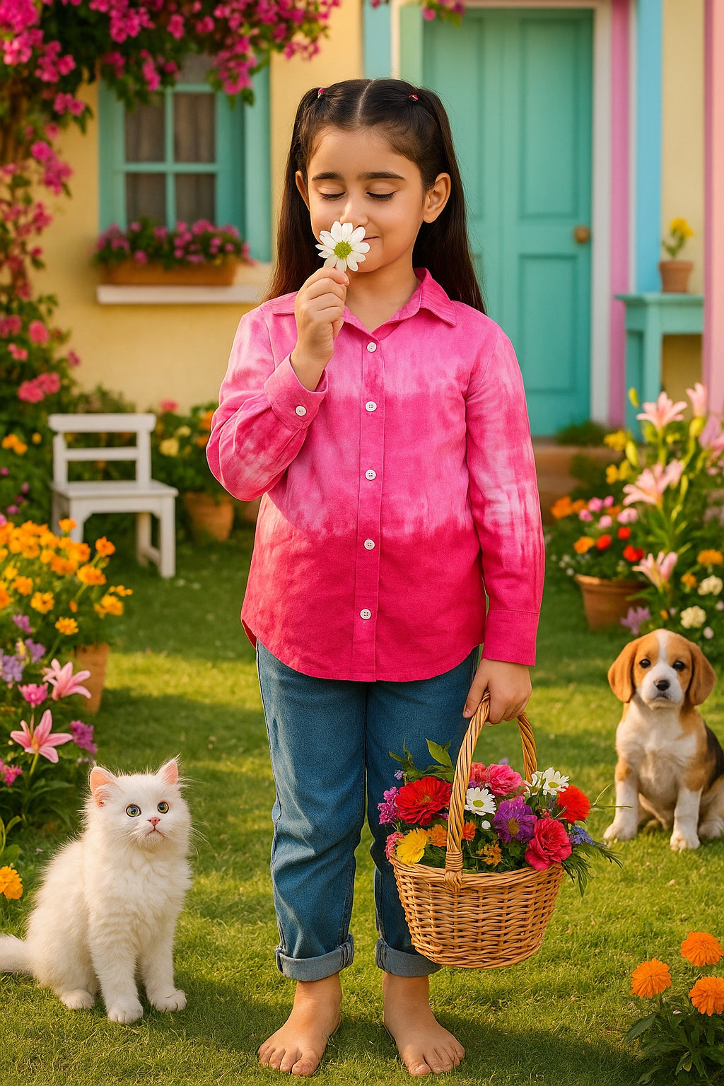 Hand Tie Dyed Collar Shirt for Girls (K1009)