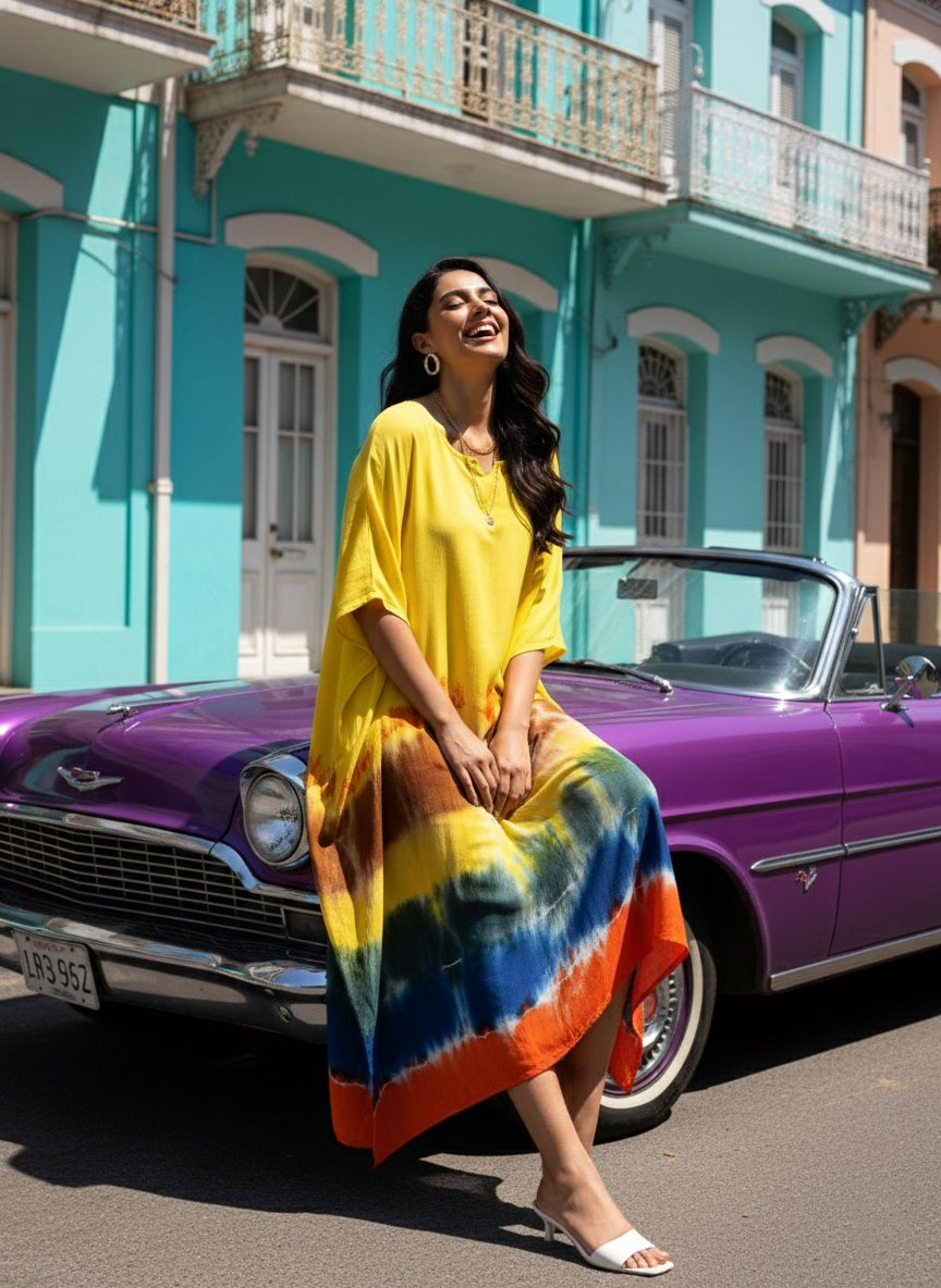 Rayon Crepe Tie Dye Kaftan Dress (W1202)