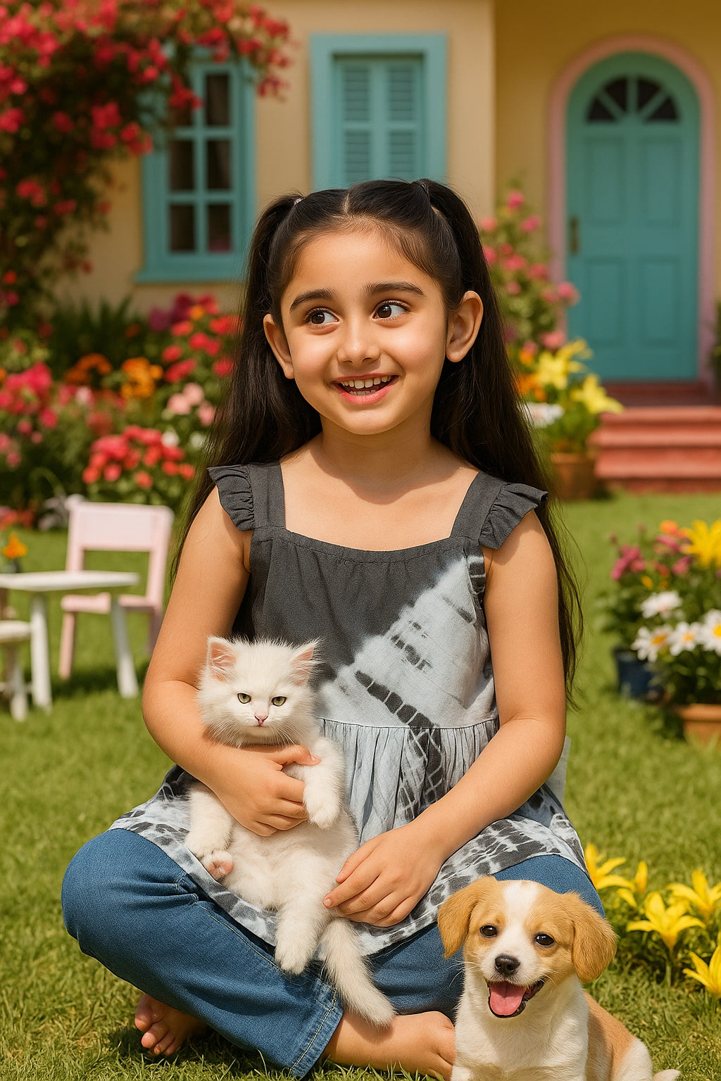 Hand Tie Dyed Frill Shoulder Top for Girls (K1006)