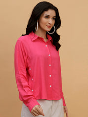 Women Camric Pink Solid Casual Regular Fit Shirt (W1820)