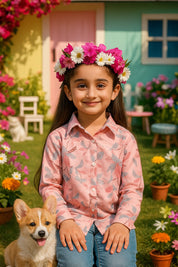 Cotton Printed Collar Shirt for Girls (K1011)