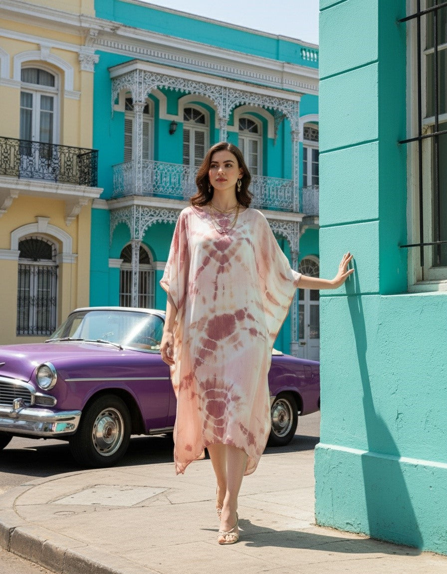 Rayon Hand Dyed Tie Dye Brown Kaftan (W1157)