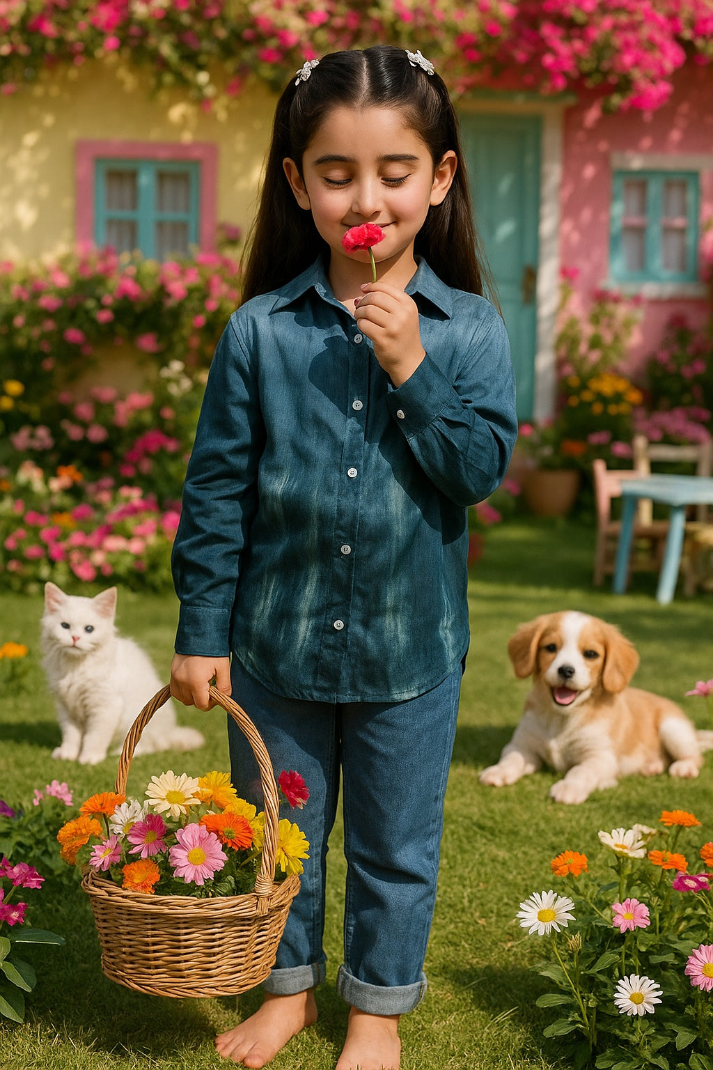 Hand Tie Dyed Collar Shirt for Girls (K1008)