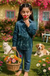 Hand Tie Dyed Collar Shirt for Girls (K1008)