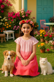 Hand Dyed Rayon Frill Dress for Girls (K1029)