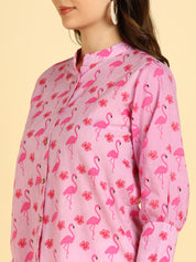 Women Printed Shirt With Matching Kids Night Suit Set Mother Daughter Combo (COMBOMD9029)