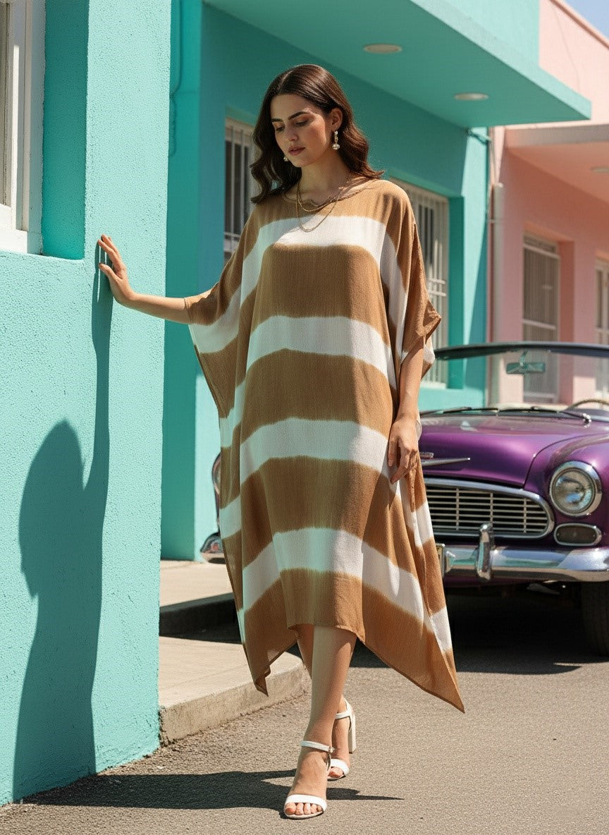 Women Rayon Crepe Tie & Dye Kaftan Dress (W1531)