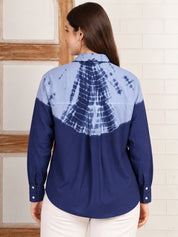 Women Blue Hand Tie & Dye Rayon Casual Shirt (W1827)