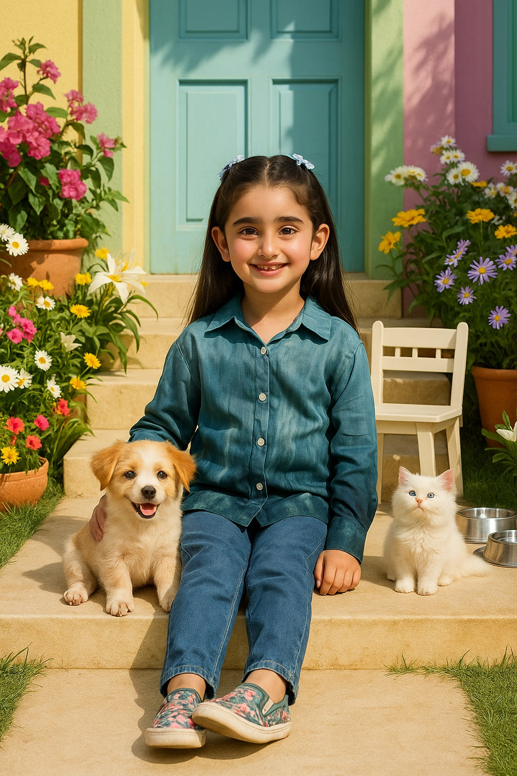 Hand Tie Dyed Collar Shirt for Girls (K1008)