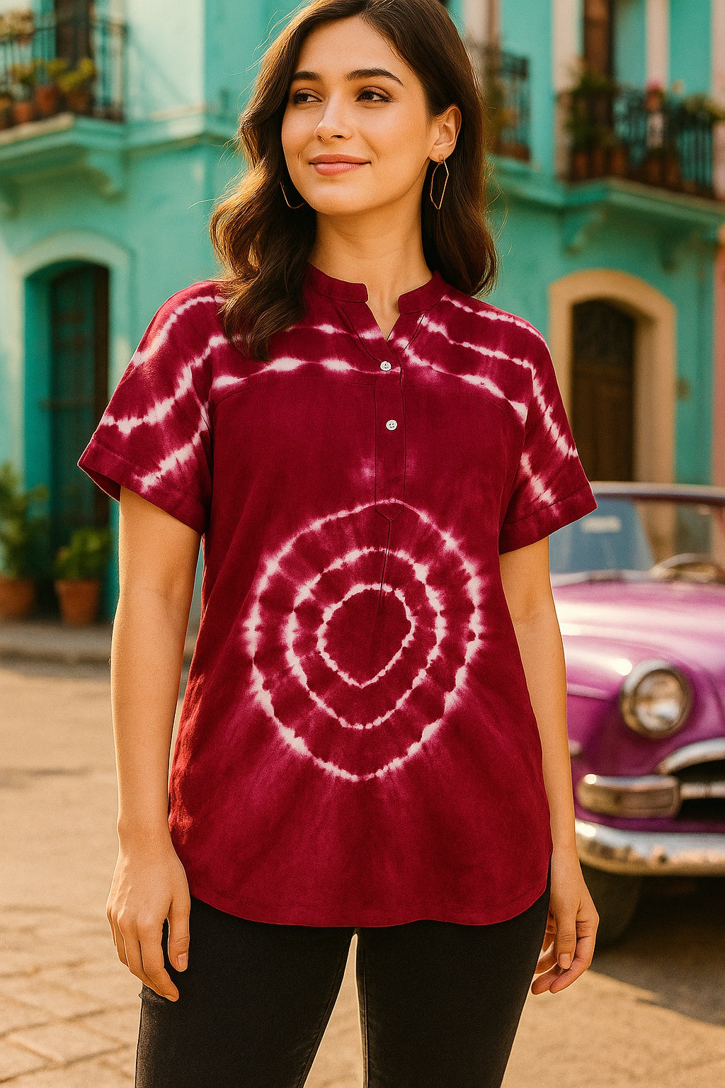 Tie Dyed Fitted Rayon Top for Women (W1463)