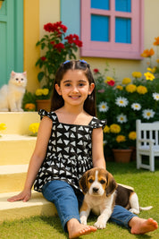 Cotton Printed Frill Shoulder Top for Girls (K1005)