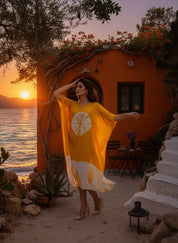 Hand Dyed Loose Fitted Crepe Kaftan Kurta (W1433)