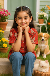 Floral Printed Cotton Shirt for Girls (K1027)