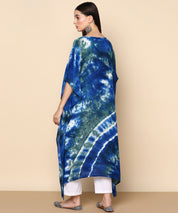 Women Rayon Crepe Tie & Dye Blue Kaftan Dress (W1209)