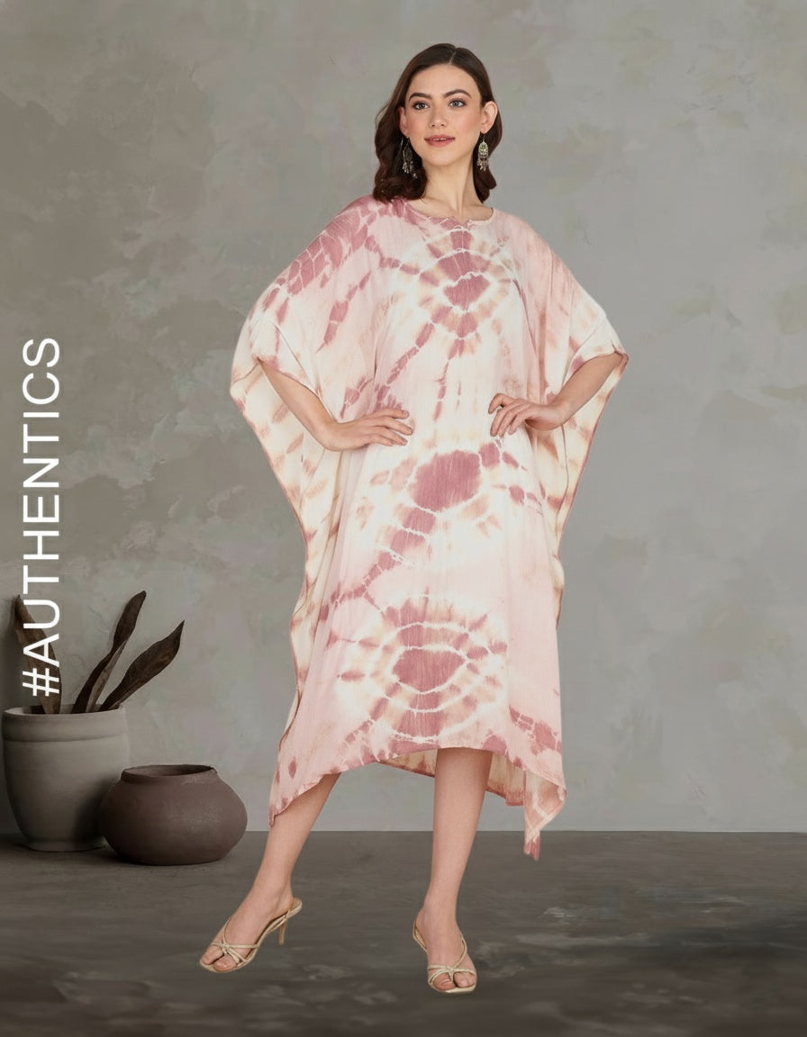 Rayon Hand Dyed Tie Dye Brown Kaftan (W1157)