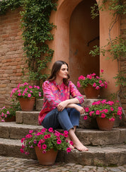 Pink Tie-Dye Crepe Loose Fit Shirt (W1566)