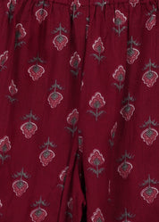 Girls Maroon Printed Cotton A-line Kurta And Pant Set (K1091)