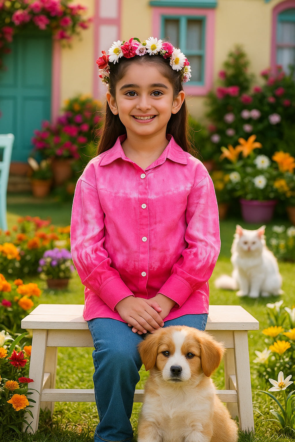 Hand Tie Dyed Collar Shirt for Girls (K1009)