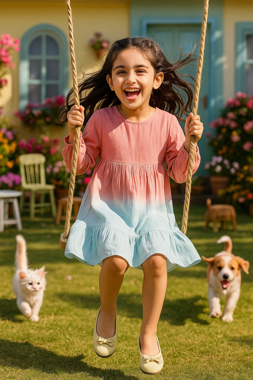 Hand Dyed Rayon Frock Dress for Girls (K1035)