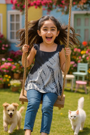 Hand Tie Dyed Frill Shoulder Top for Girls (K1006)