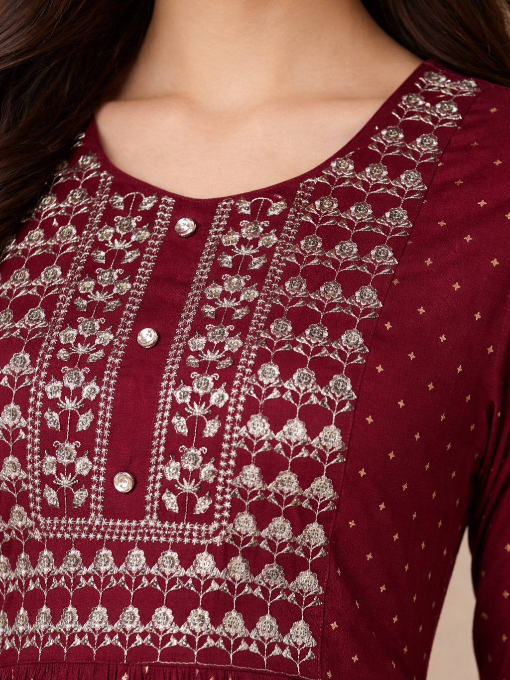 Women Rayon Maroon Printed Anarkali Kurta And Pant With Dupatta Set (W1312)