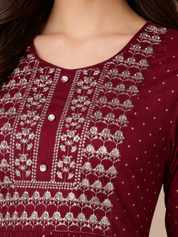 Women Rayon Maroon Printed Anarkali Kurta And Pant With Dupatta Set (W1312)