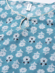 Pure Cotton Handwork Blue Straight Kurta (W1153)