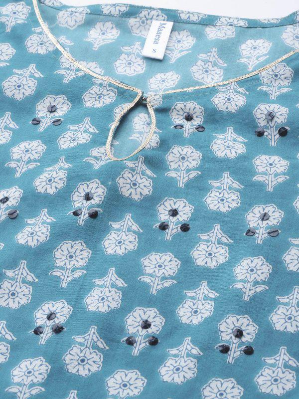 Pure Cotton Handwork Blue Straight Kurta (W1153)