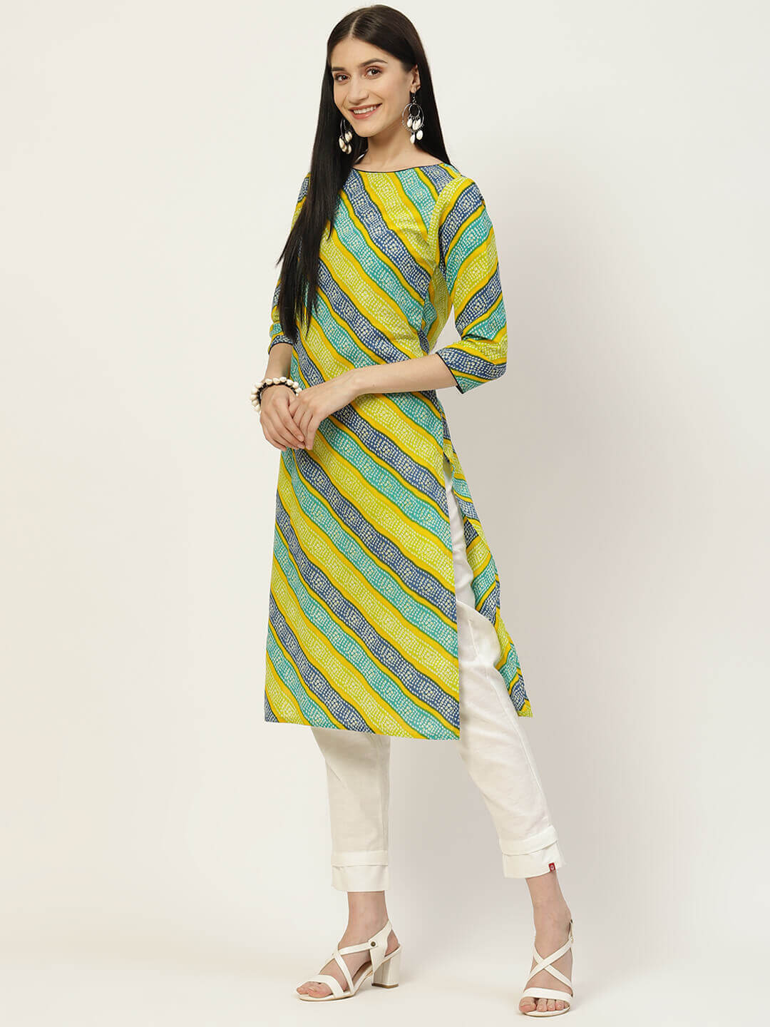 Pure Cotton Leheriya Printed Straight Kurta (W1302)