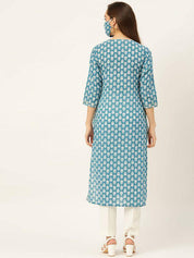 Pure Cotton Handwork Blue Straight Kurta (W1153)