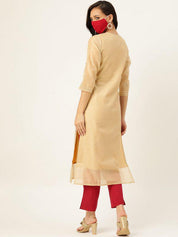 Pure Cotton Chanderi Ethnic Beige Kurta With Trouser (W1155)