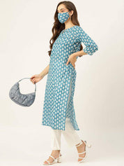 Pure Cotton Handwork Blue Straight Kurta (W1153)