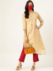 Pure Cotton Chanderi Ethnic Beige Kurta With Trouser (W1155)